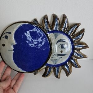 Mexican Pottery Sun and Moon wall plaque ceramic Wall hanging Celestial Tonala